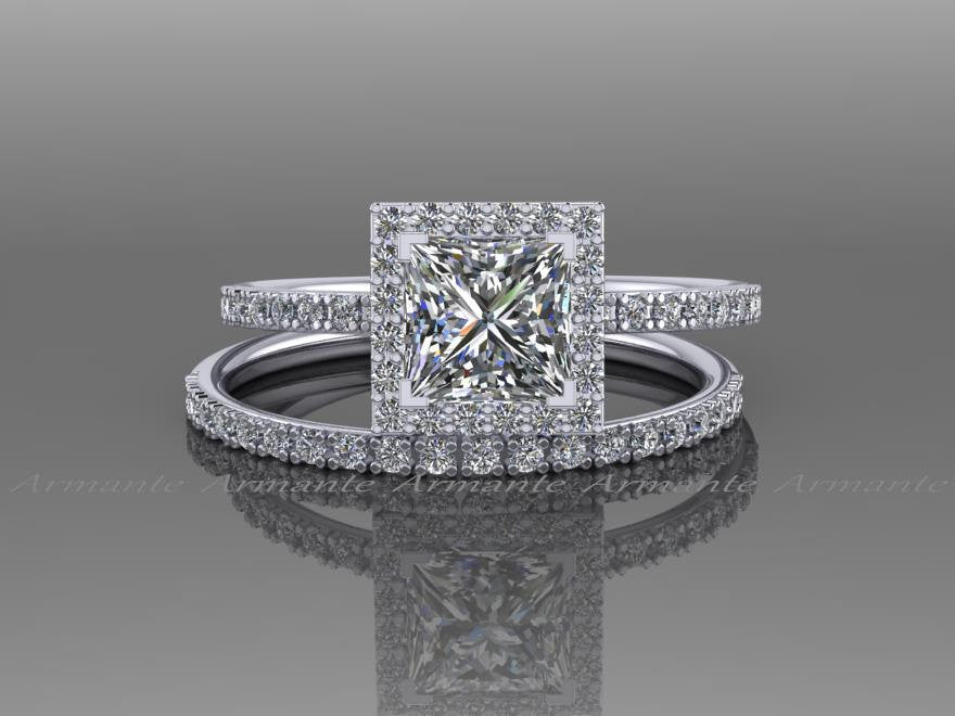 Princess Cut Moissanite And Natural Diamond Bridal Set