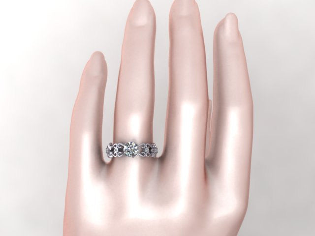 Moissanite & Diamond Filigree Engagement Wedding Ring