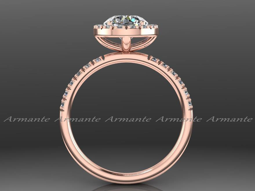 Halo 14K Rose Gold Moissanite & Diamond Engagement Ring