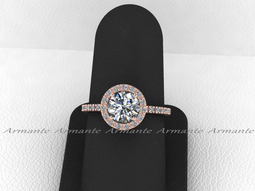 Halo 14K Rose Gold Moissanite & Diamond Engagement Ring