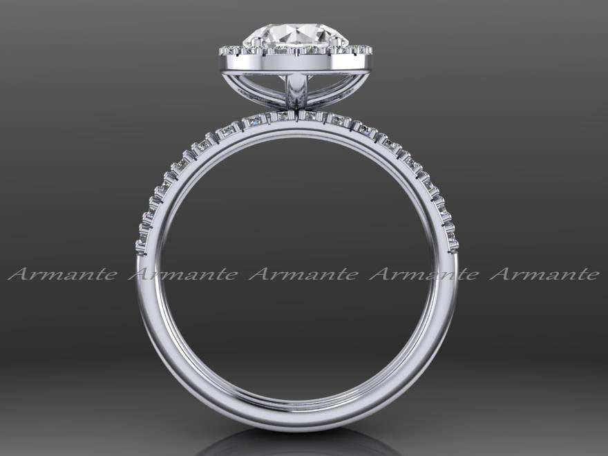 Diamond and Moissanite Wedding Ring Set, 14K White Gold