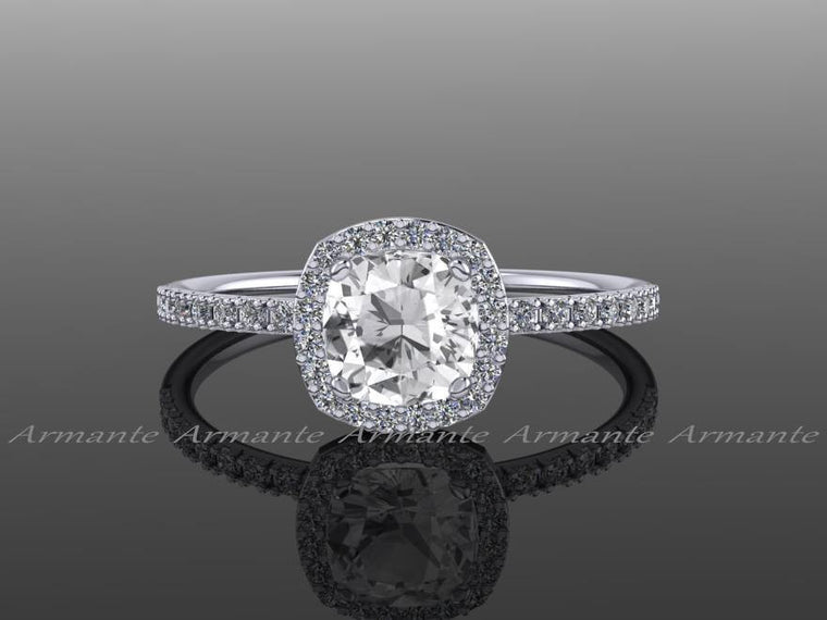 White Sapphire & Diamond Wedding Ring Cushion Cut