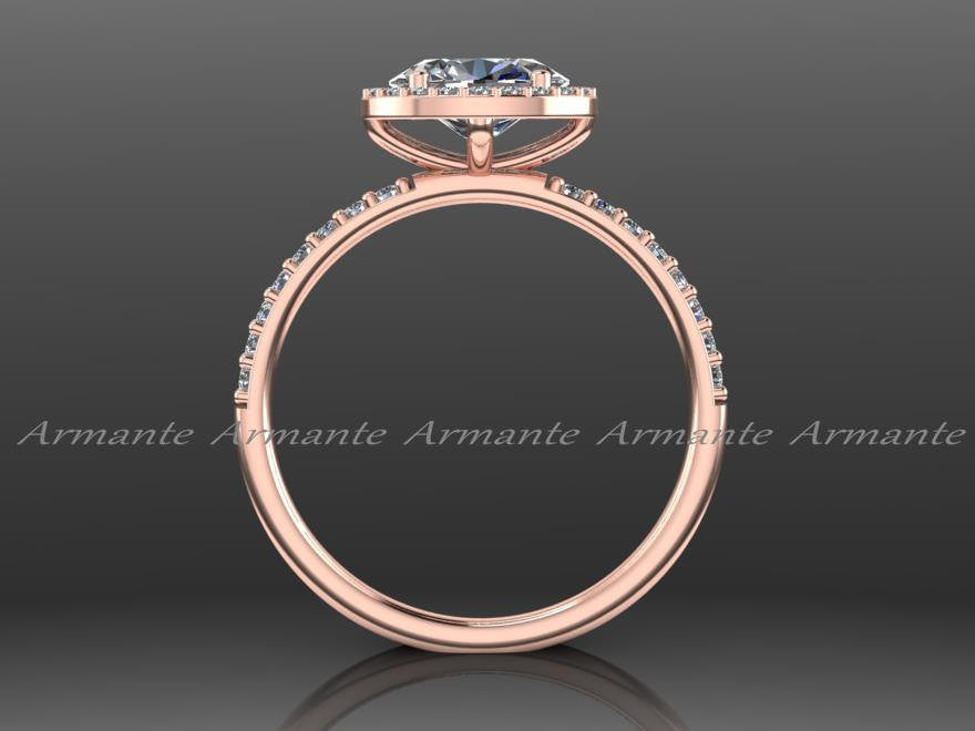 Unique 14K Rose Gold Oval Moissanite Engagement Ring