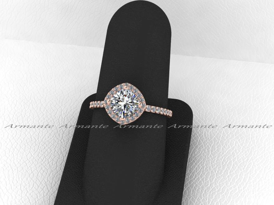 Unique Cushion Moissanite & Diamond Rose Gold Wedding Ring