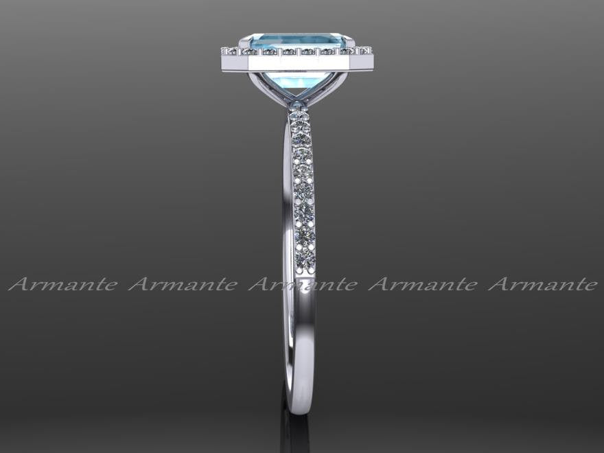 Halo Aquamarine and Diamond Engagement Ring