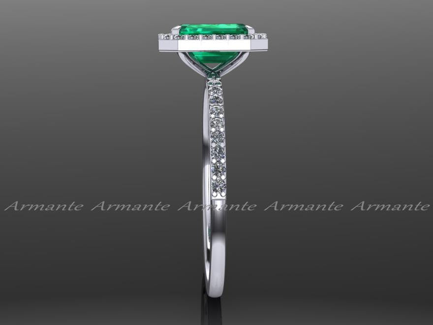 Lab Grown Emerald and Diamond Wedding Ring, 14K White Gold