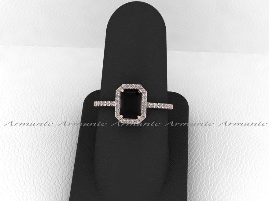 Rose Gold, Black Diamond Emerald Cut Engagement Ring