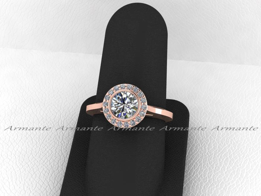 14K Rose Gold Halo Moissanite & Diamond Engagement Ring