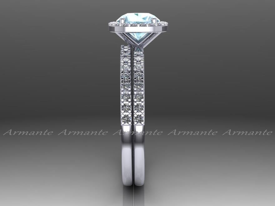 Aquamarine and White Sapphire Bridal Set, 14K White Gold