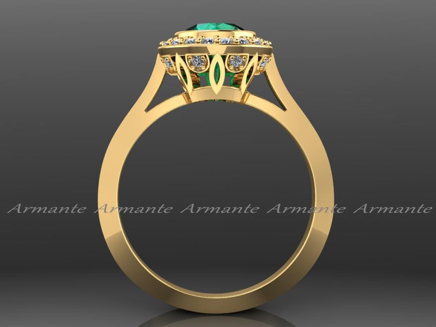 Yellow Gold Vintage Style Natural Emerald And Diamond Ring