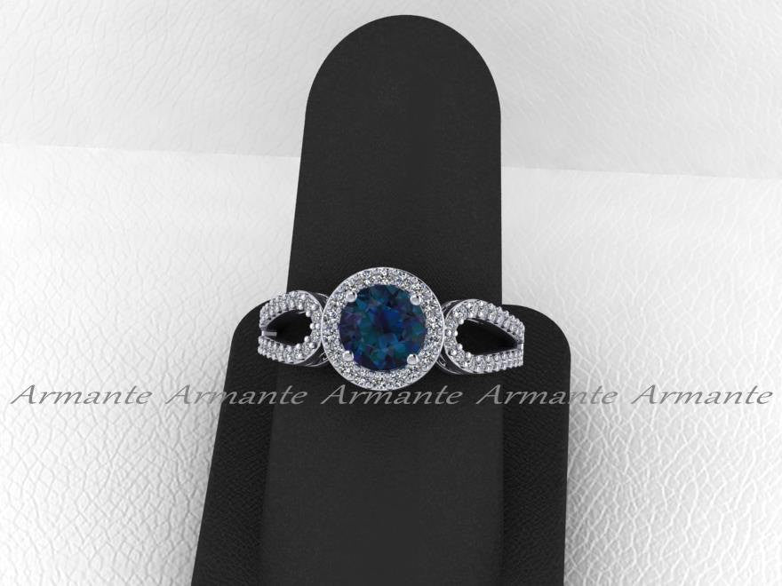 Alexandrite Engagement Ring, Diamond Halo Ring