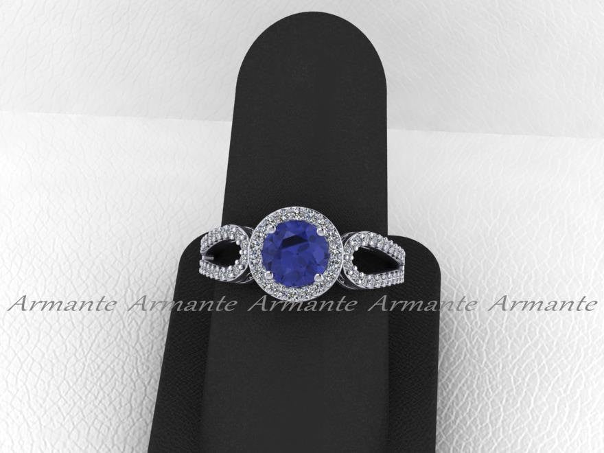 Tanzanite Engagement Ring, White Gold Diamond Filigree Wedding Ring