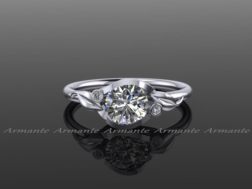 Unique Moissanite And Diamond Flower Leaf Engagement Ring