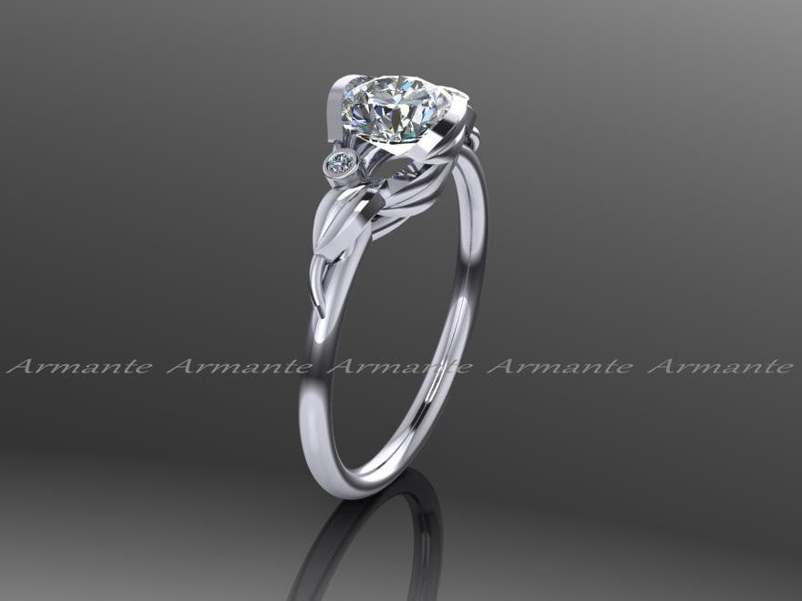 Unique Moissanite And Diamond Flower Leaf Engagement Ring