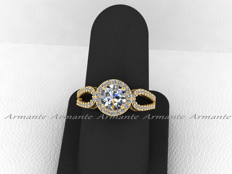 Yellow Gold Halo Engagement Ring Filigree Ring Wedding Ring