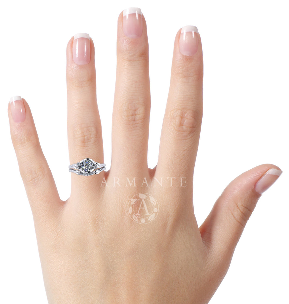 Moissanite & Diamond Floral Engagement Ring Set