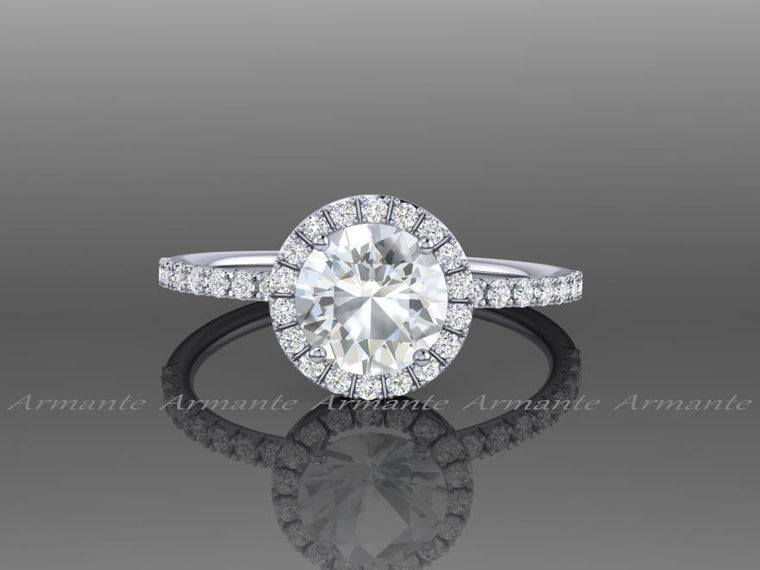 White Topaz And White Sapphire White Gold Halo Wedding Ring