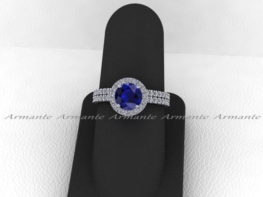 Blue and White Sapphire Wedding Ring Set.