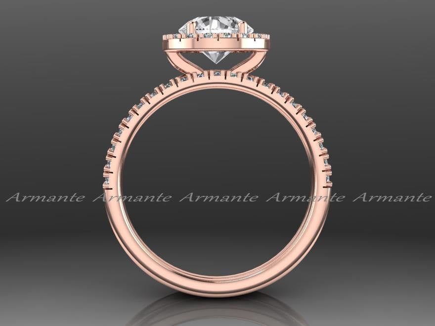 Rose Gold White Sapphire & Moissanite Wedding Ring Set