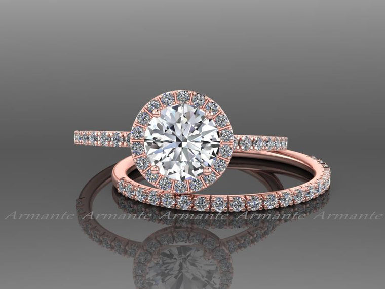 Rose Gold White Sapphire Engagement Set, Diamond Free