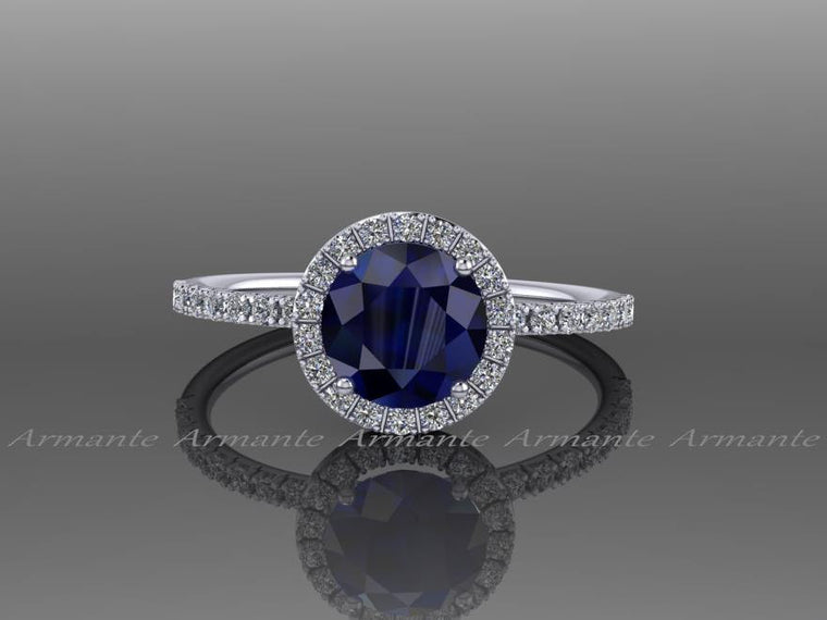 Lab Grown Blue Sapphire Engagement Ring, Diamond Free Ring