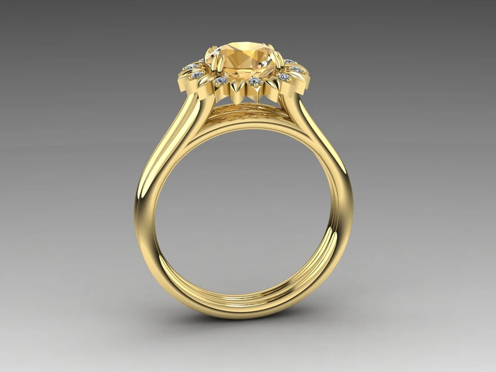 Citrine And Diamond Flower Ring, 14K Yellow Gold