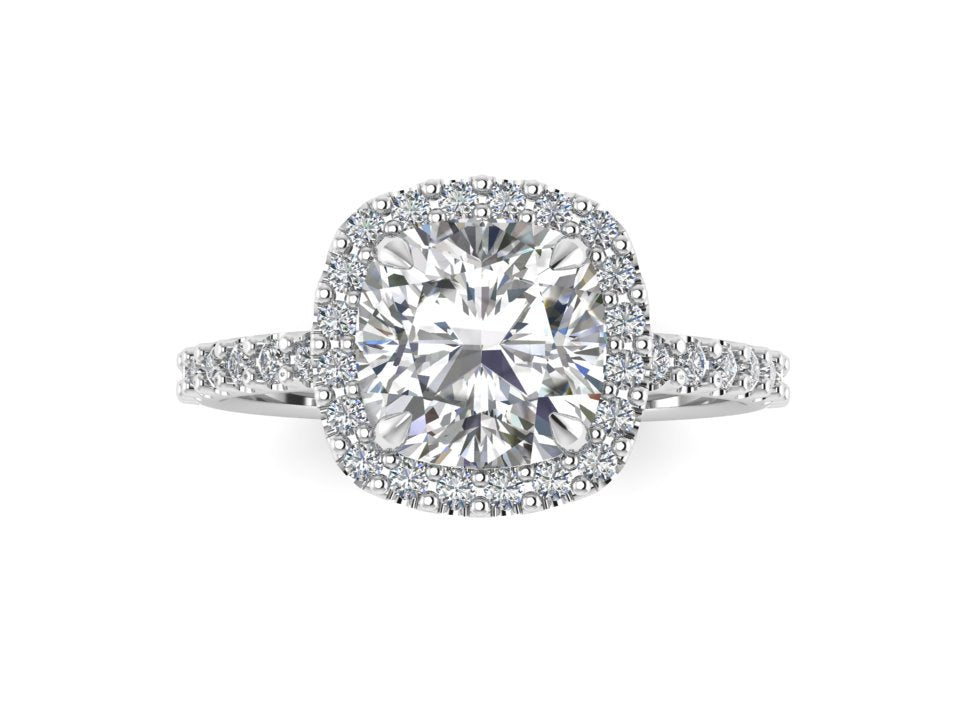 Cushion Halo Moissanite & Diamond Ring