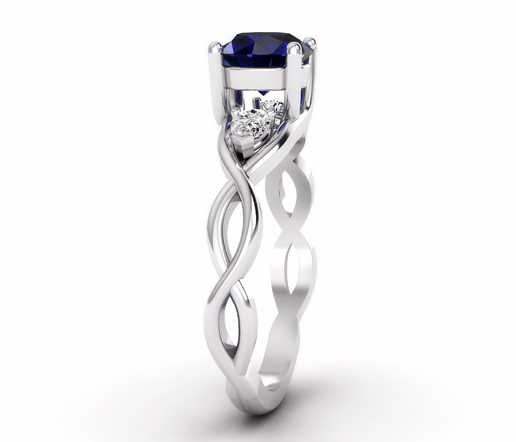 Blue Sapphire & Diamond 3 Stone Engagement Ring