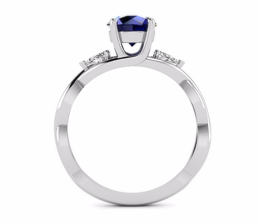 Blue Sapphire & Diamond 3 Stone Engagement Ring