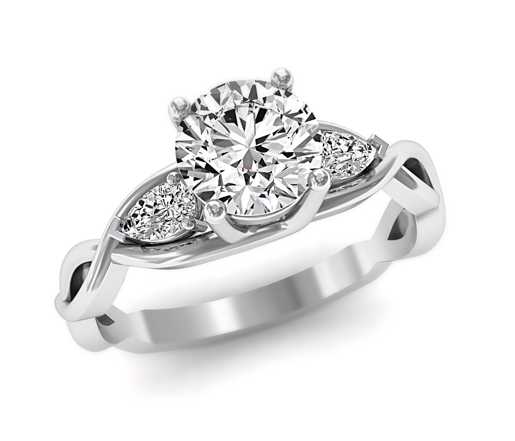Moissanite & Diamond 3 Stone Engagement Ring