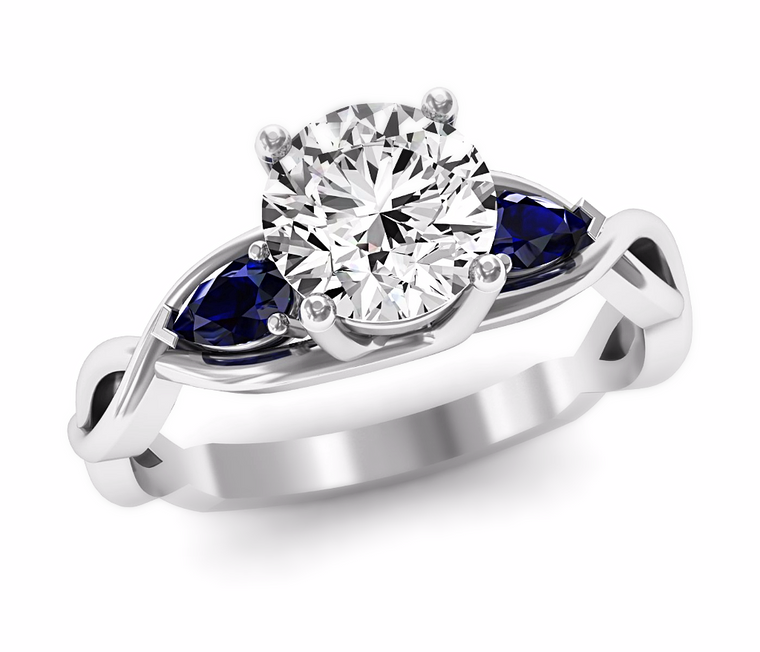 Pear Cut Sapphire & Moissanite Wedding Ring