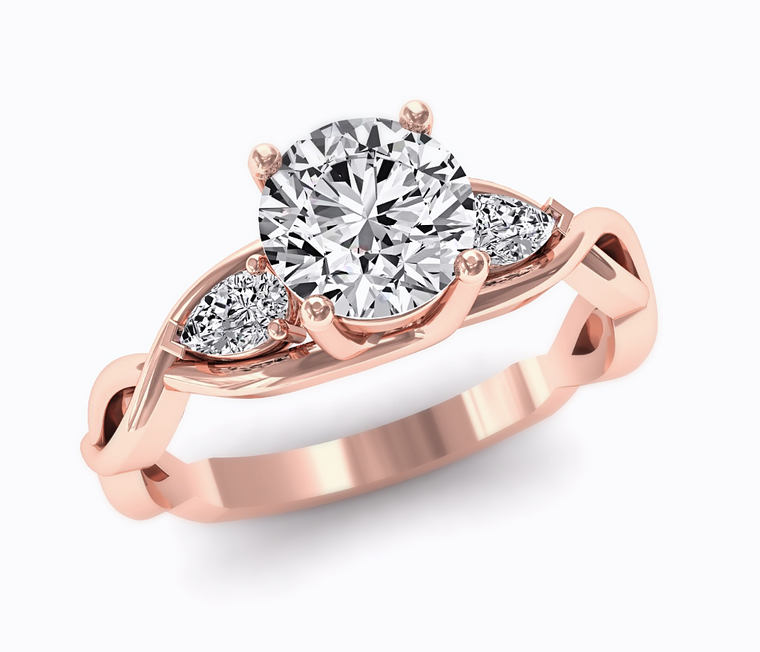 Rose Gold Moissanite & Diamond 3 Stone Engagement Ring