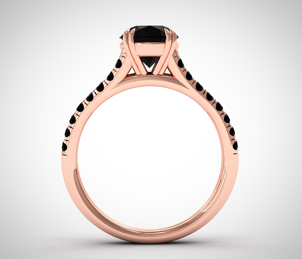 Oval Black Diamond Engagement Ring, 18K Rose Gold
