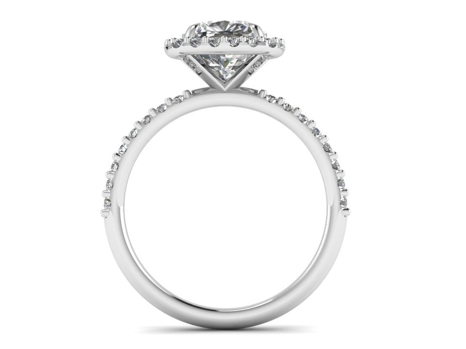 Cushion Halo Moissanite & Diamond Ring