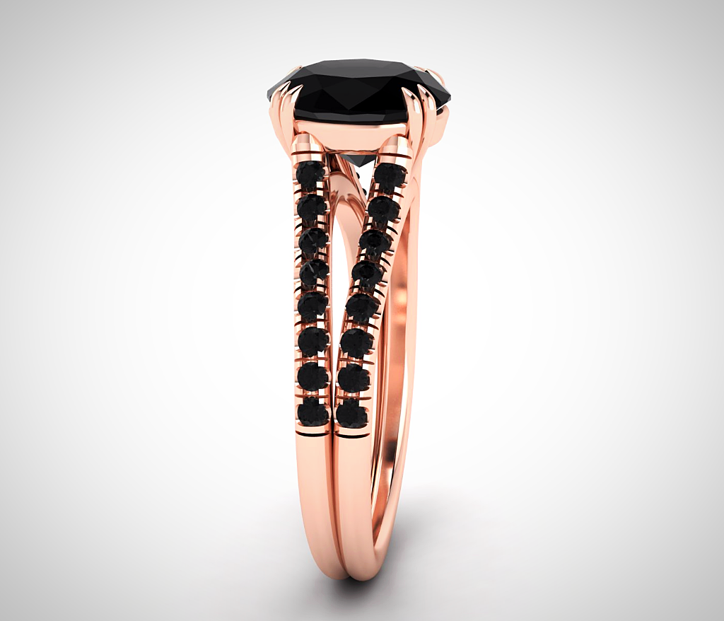 Oval Black Diamond Engagement Ring, 18K Rose Gold