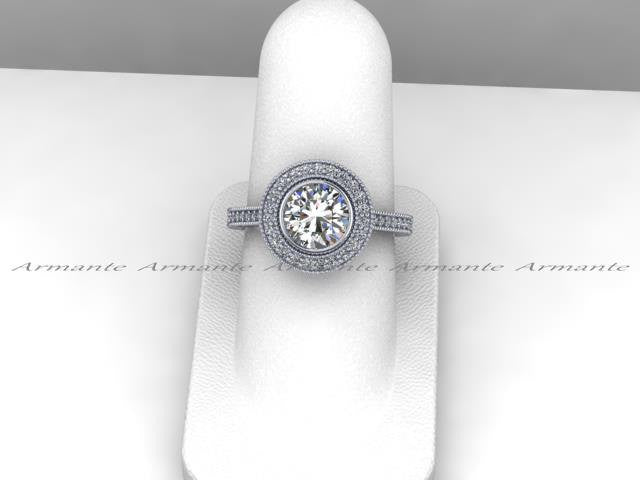 Halo Vintage Style Moissanite & Diamond Engagement Ring