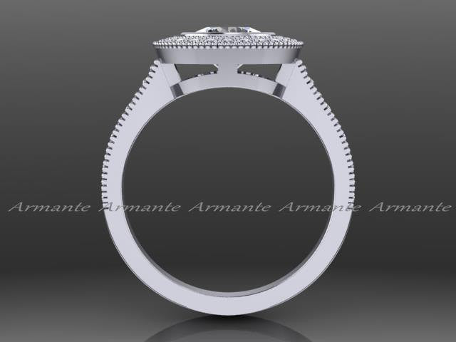 Halo Vintage Style Moissanite & Diamond Engagement Ring