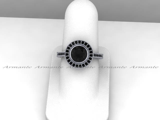 Black Diamond Vintage Style Halo Engagement Ring
