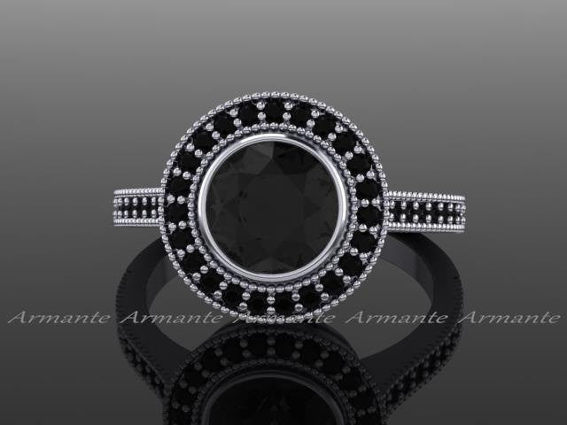 Black Diamond Vintage Style Halo Engagement Ring