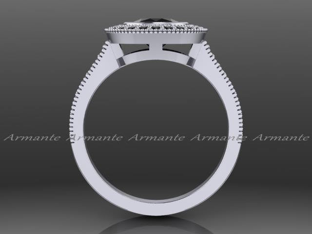 Black Diamond Vintage Style Halo Engagement Ring