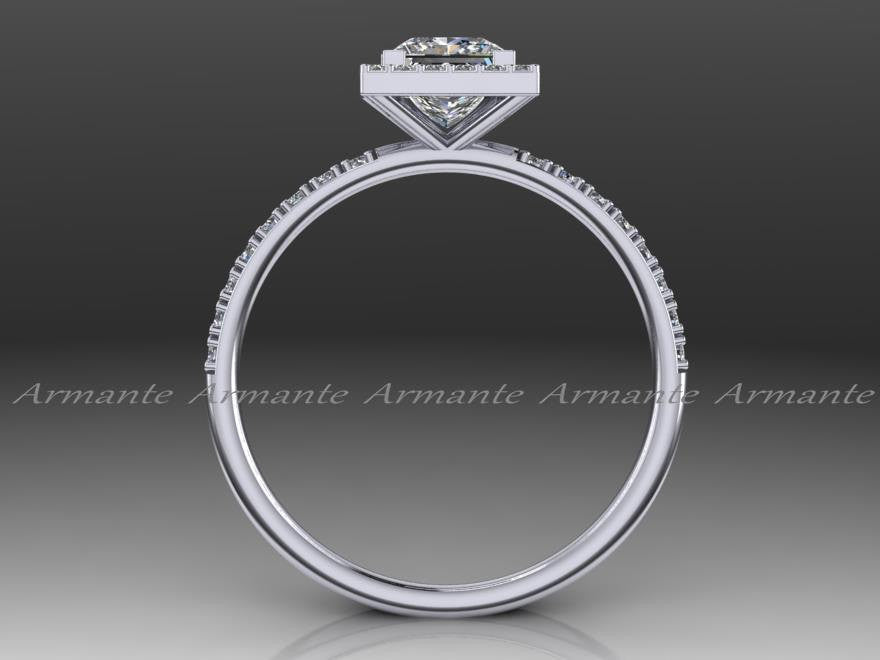 Moissanite Princess Cut Engagement Ring, 14K White Gold