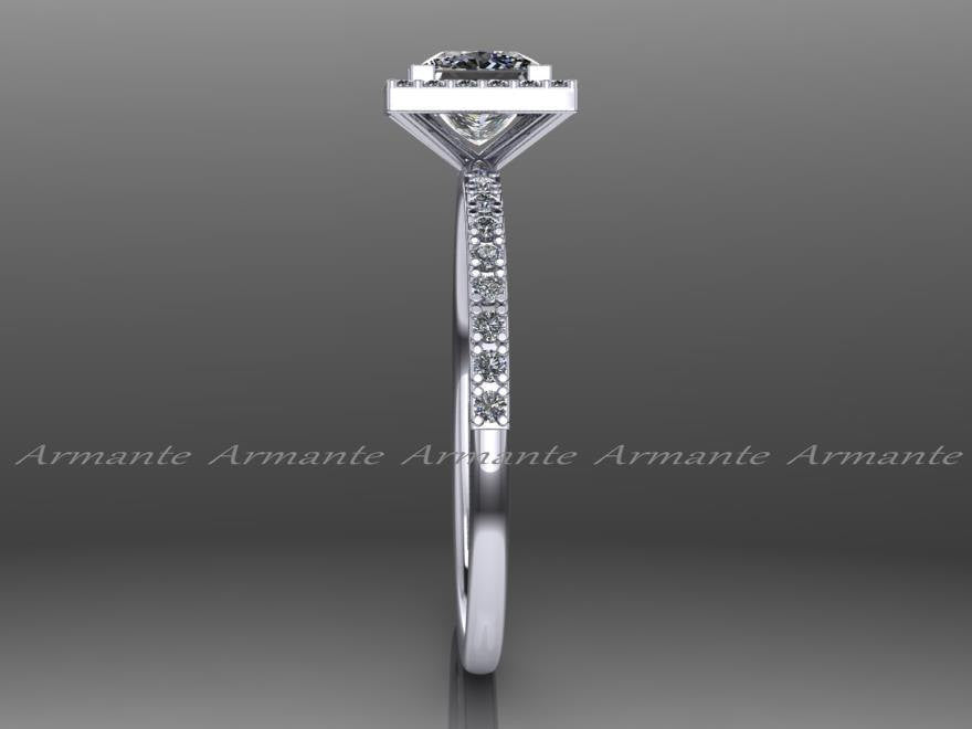 Moissanite Princess Cut Engagement Ring, 14K White Gold