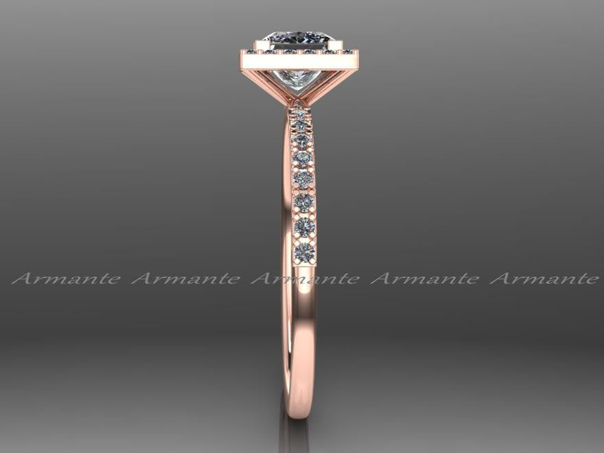 Princess Cut Moissanite Engagement Ring, 14K Rose Gold