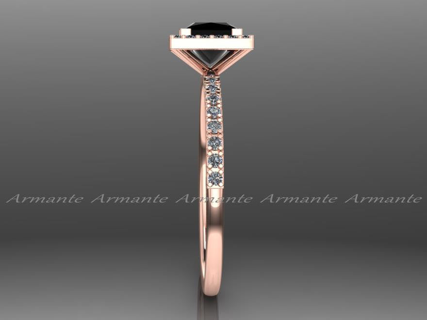 Black Diamond Princess Cut Engagement, Halo Wedding Ring