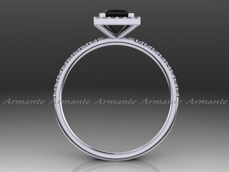 Black Diamond Princess Cut Engagement Ring