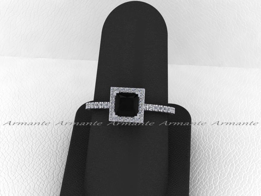 Black Diamond Princess Cut Engagement Ring