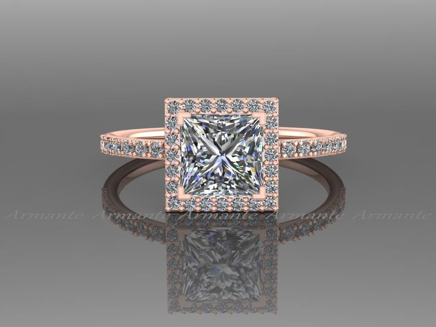 Princess Cut  Moissanite Engagement Ring, 14K Rose Gold