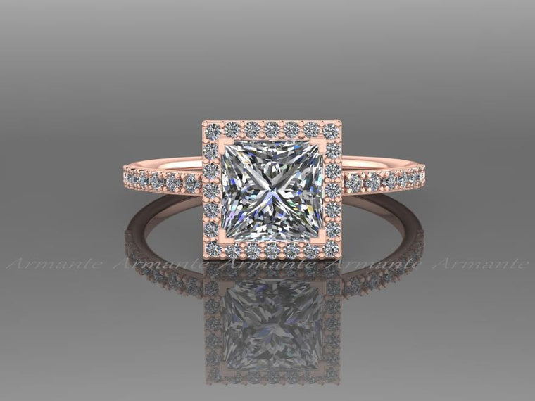 Princess Cut  Moissanite Engagement Ring, 14K Rose Gold