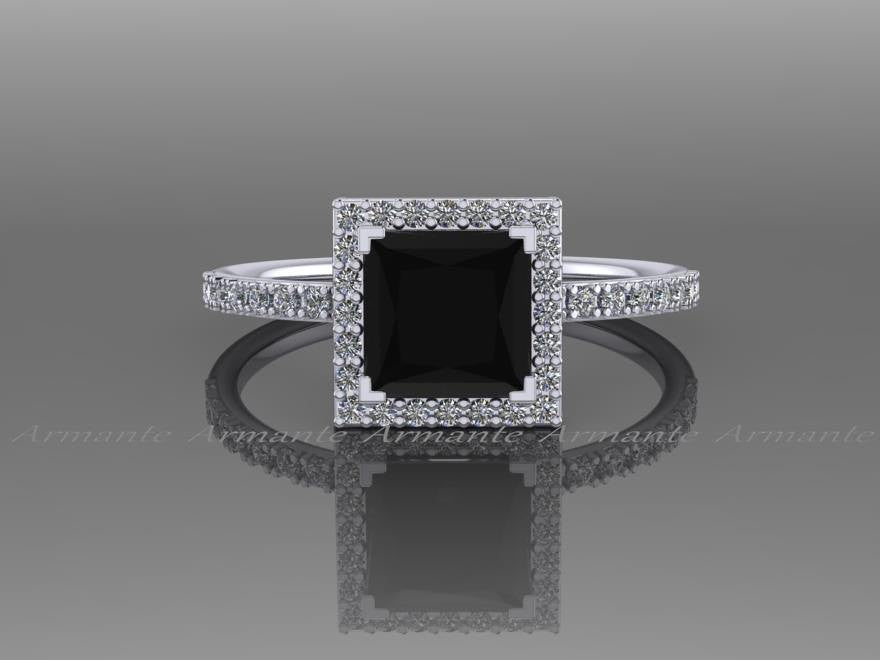 Black Diamond Princess Cut Engagement Ring