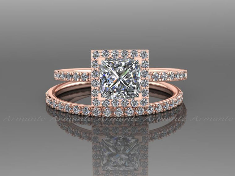 Princess Cut Moissanite And Natural Diamond Bridal Set
